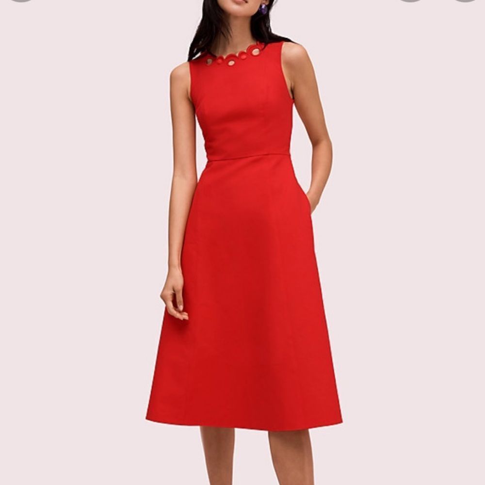 KATE SPADE Scallop Cutout A-Line Fit and Flare Sleeveless Midi Dress Red Size 00